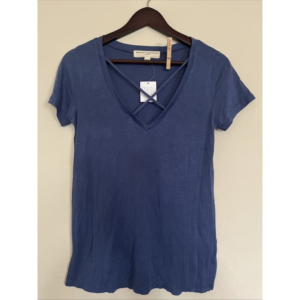 Project Social T Urban Outfitters Criss Cross V Neck T Shirt Jersey Knit SZ S